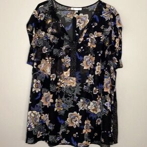 DR2 Plus 3X  Women Top Blouse Floral Mix Fairy Whimsigoth Dark Romantic Cottage‎